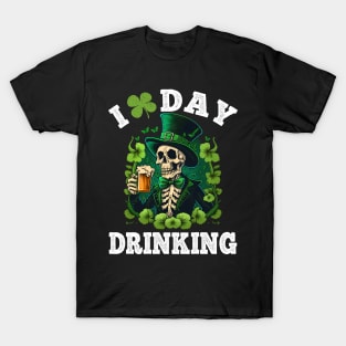 St Patricks Day I Love Day Drinking Funny Skeleton Beer Love T-Shirt